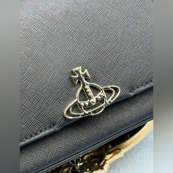 🆕 VIVIENNE WESTWOOD 🧿 NWT Small Black Hazel Bag - Saffiano Leather - Black - Picture 9 of 15